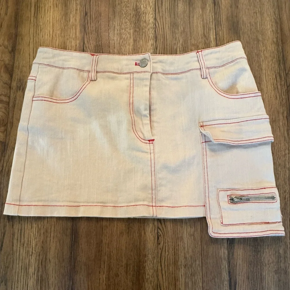 By.Dyln REVOLVE Skirt in cream bone with contrast stitching L Large